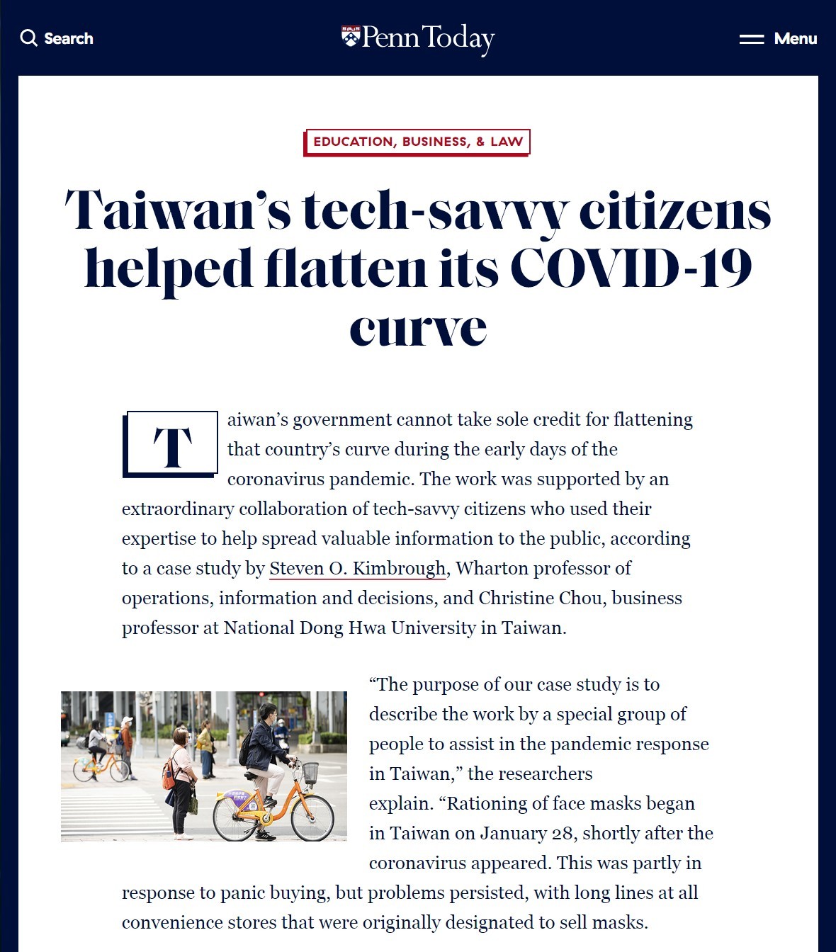 Penn Toady刊載文章截圖(來源:Penn Today網站)