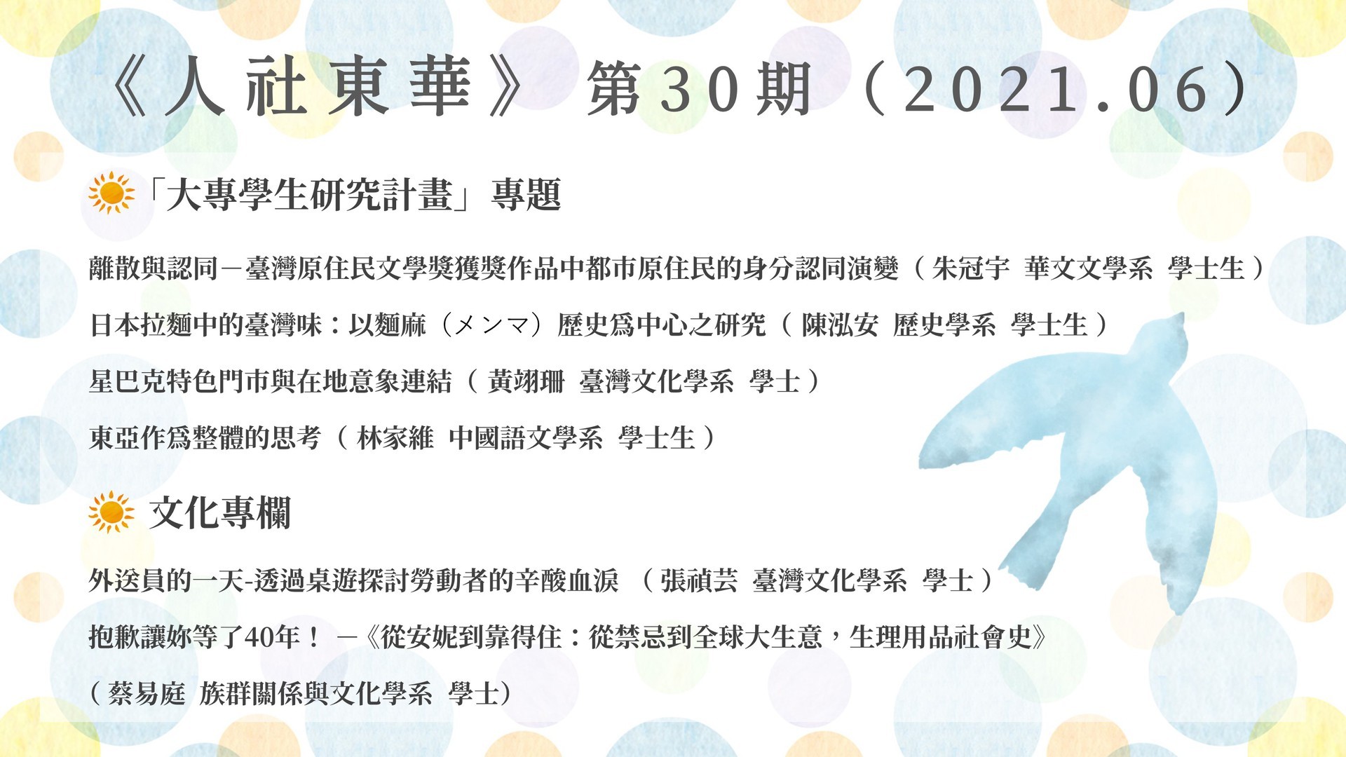 《人社東華》電子季刊2021夏季號發刊