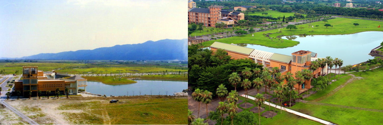 東華大學1996年與2017年的湖畔餐廳及東湖