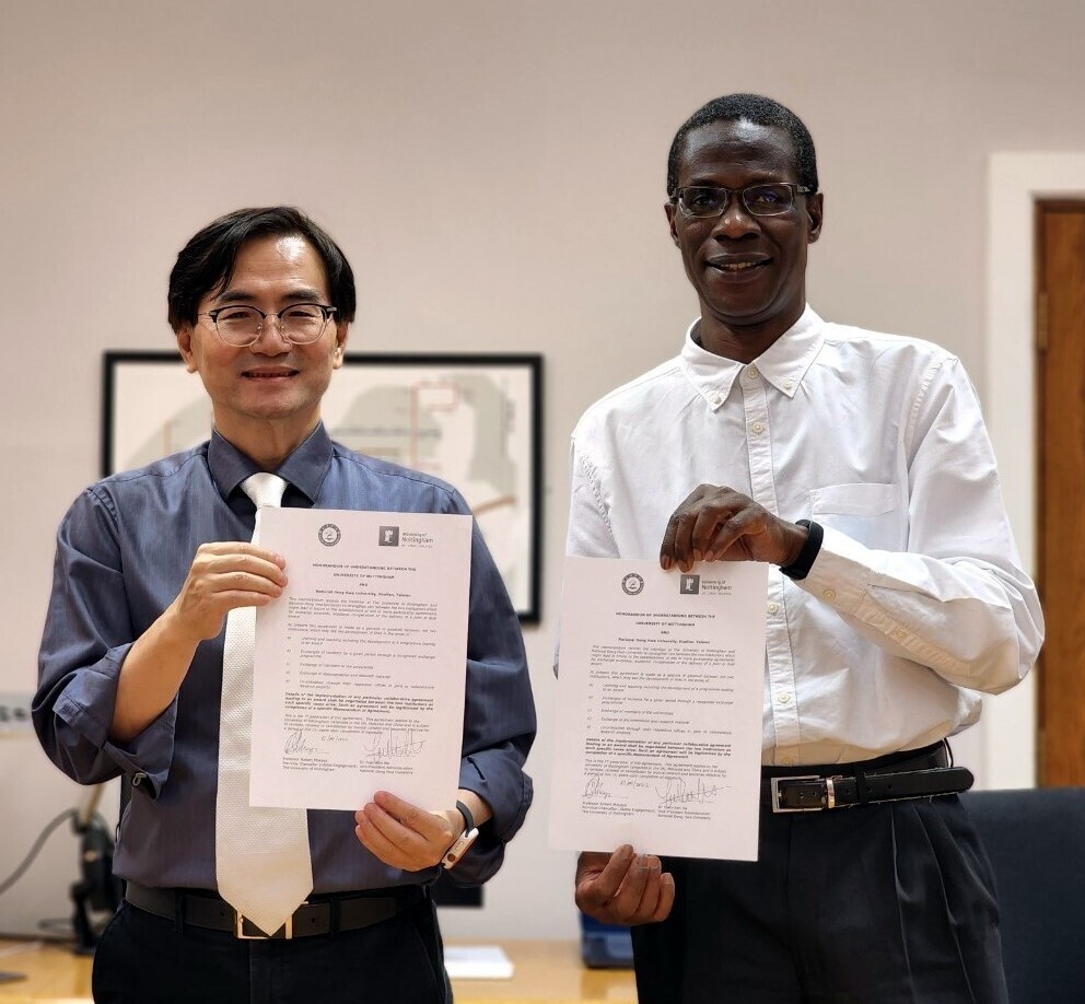 東華大學行政副校長馬遠榮教授與諾丁漢大學國際事務副校長Robert Mokaya教授於2022年9月7日簽署合作備忘錄,兩校正式締結為姊妹校,為東華國際學術交流增添新頁