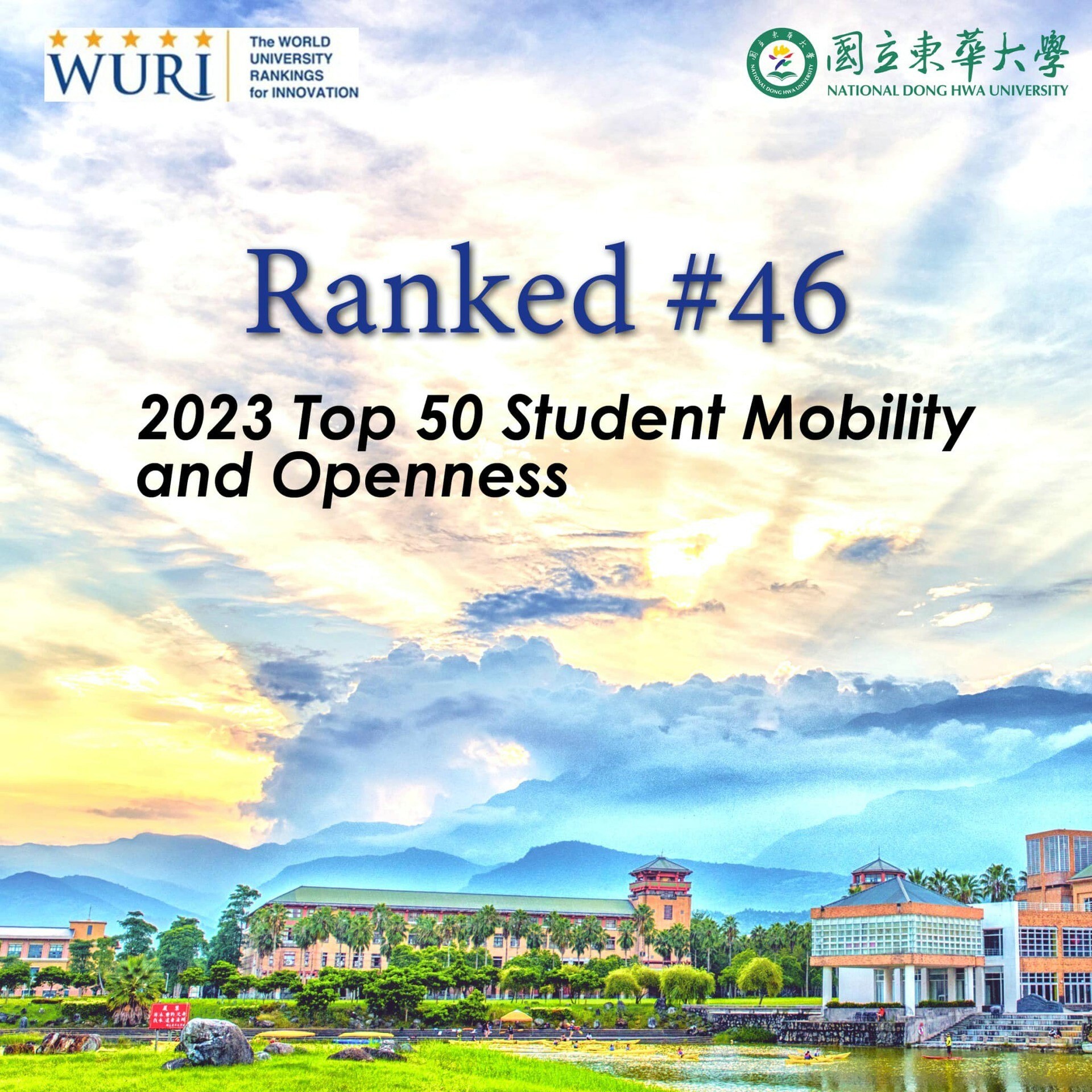 國立東華大學於「全球學生流動開放」排名第46名