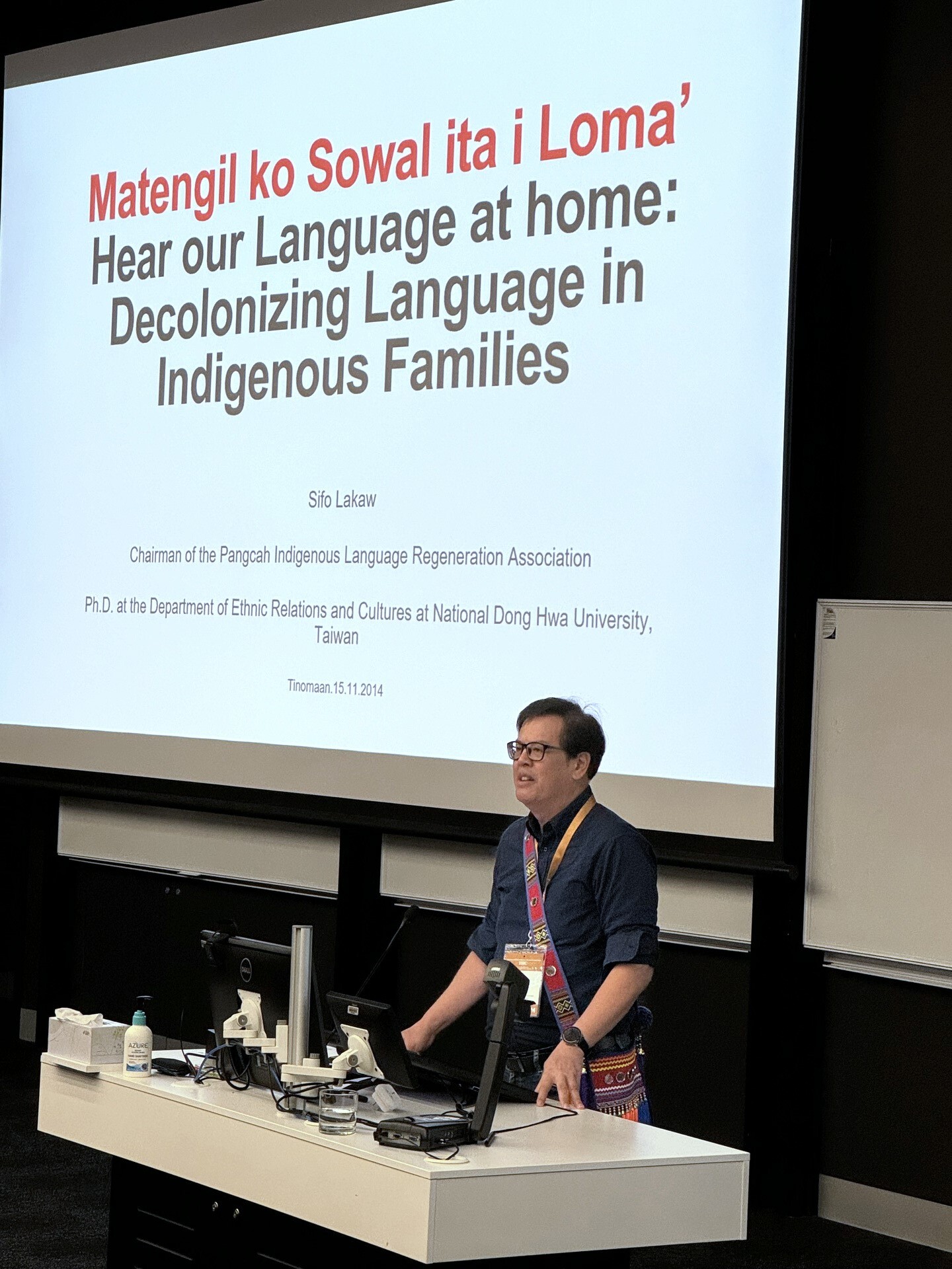 Amis/Pangcah scholar Dr. Sifo Lakaw presented his research in his own language