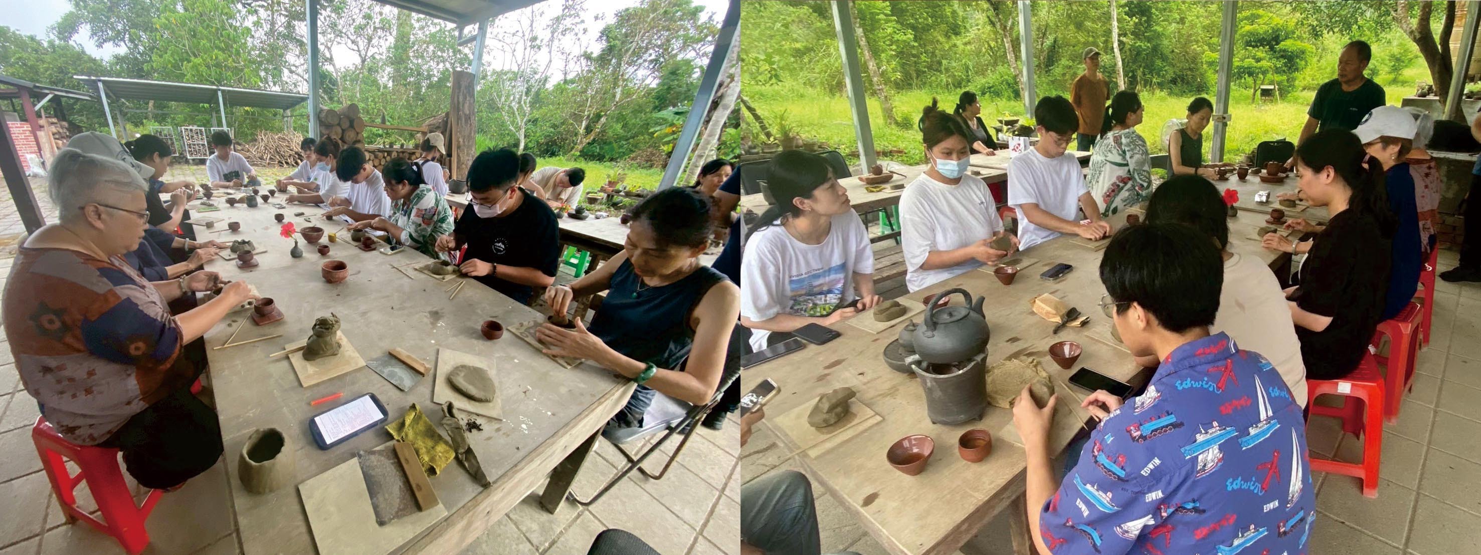 學員現場實作陶杯,並且將以柴燒窯燒製