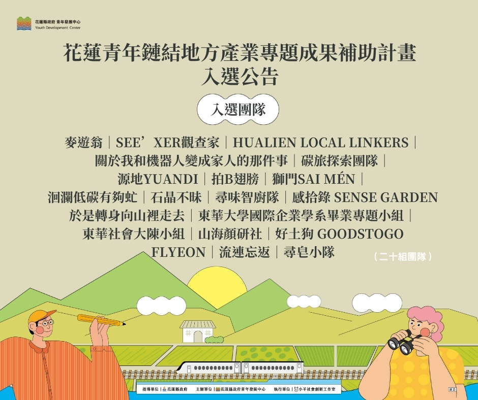 藝創系115級畢業製作團隊兩組入選2025花蓮青年鏈結地方產業專題成果補助企劃(圖片由花蓮縣政府青年發展中心提供)