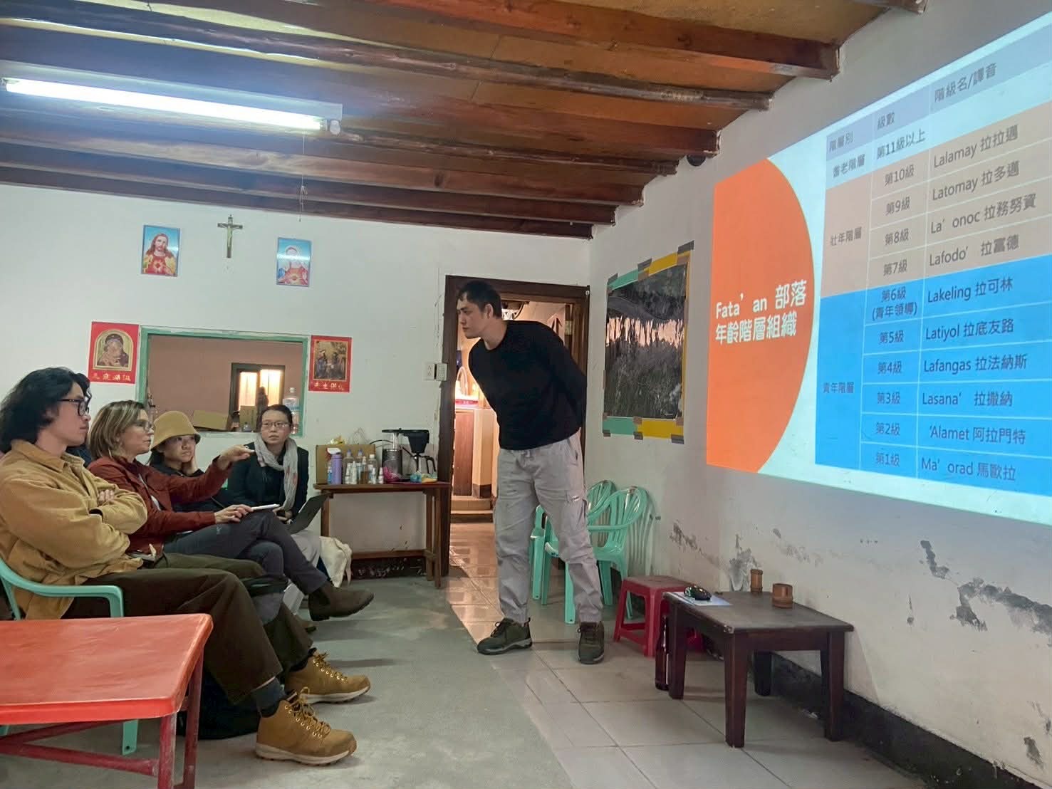 於 Cilah-鹽巴工作站解說年齡階層制度之運作(右:Kulas Umo)